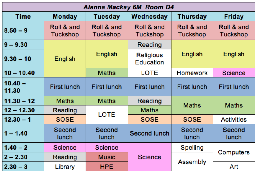 Image result for classroom timetable